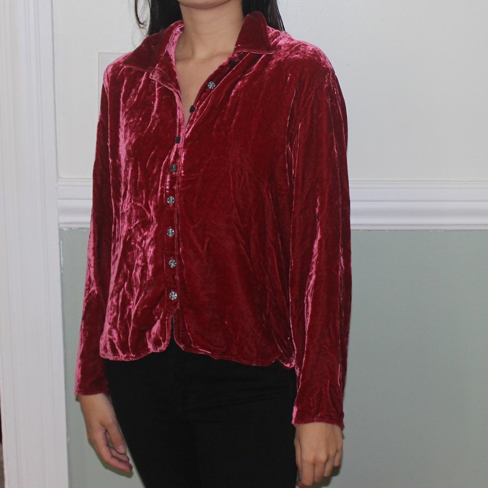 Crushed Red Velvet Button Down